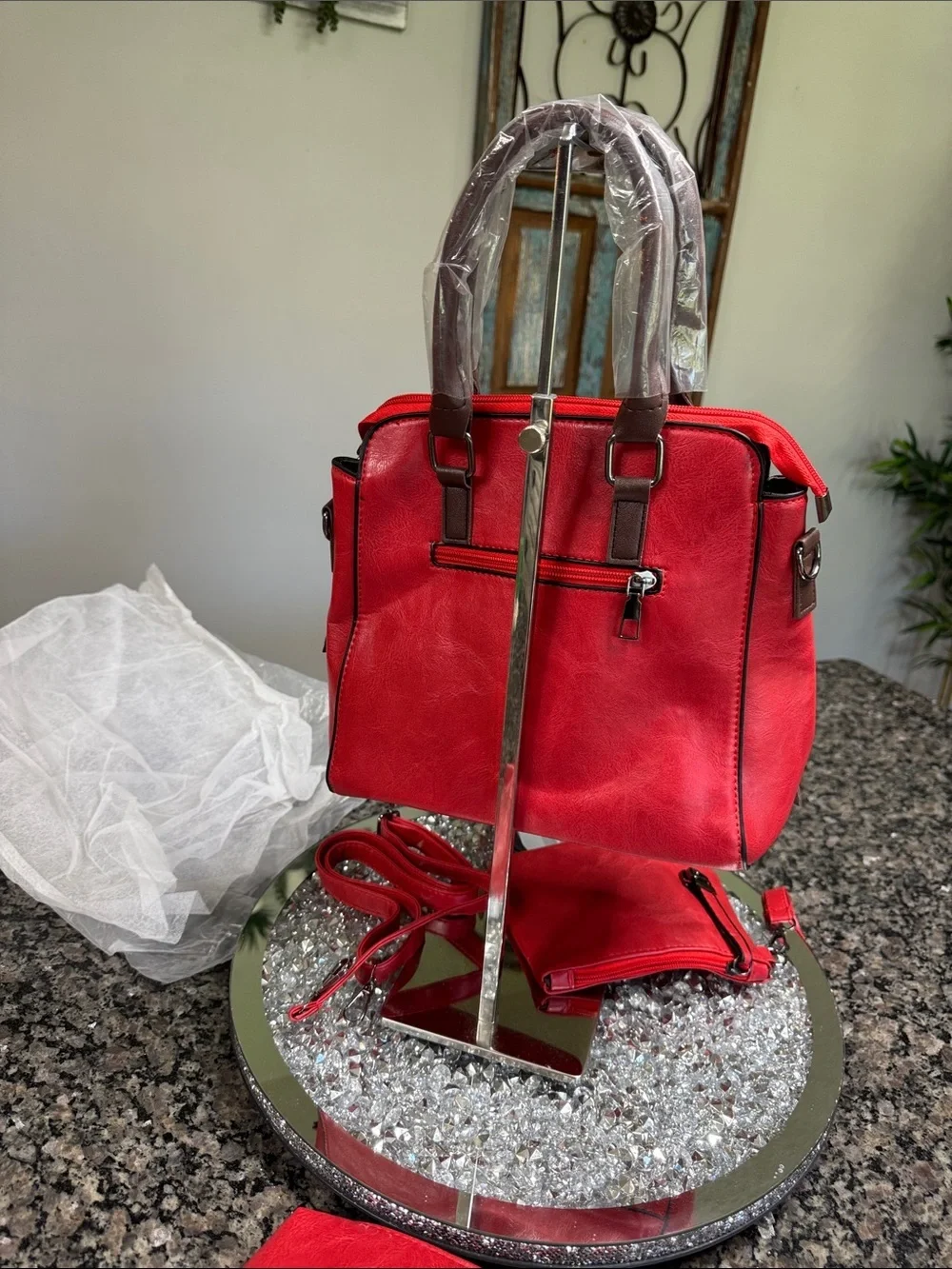 Classic Red Women’s fashion satchel Tote Bag with Tassel Charm NEW